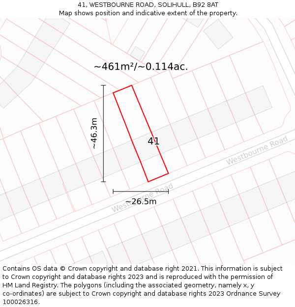 41, WESTBOURNE ROAD, SOLIHULL, B92 8AT: Plot and title map