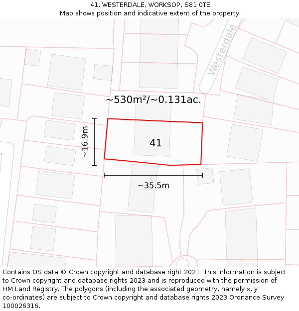 41, WESTERDALE, WORKSOP, S81 0TE: Plot and title map