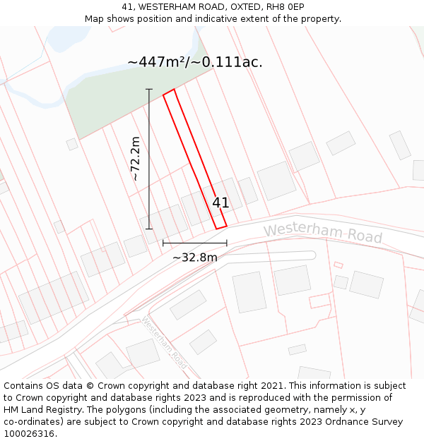 41, WESTERHAM ROAD, OXTED, RH8 0EP: Plot and title map
