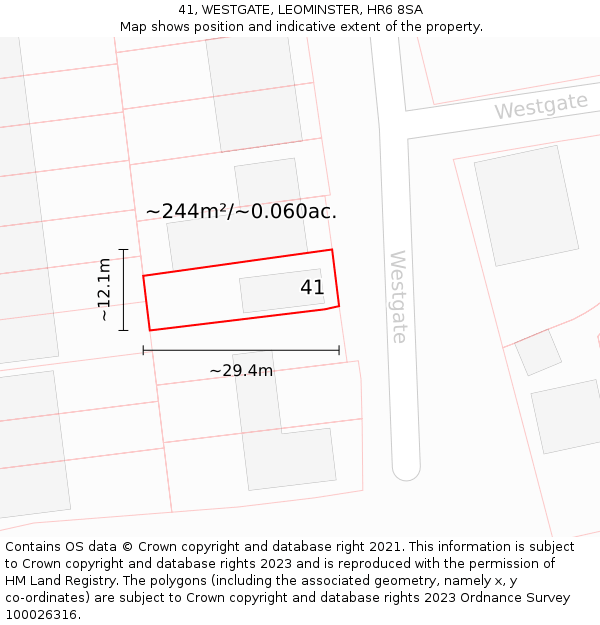 41, WESTGATE, LEOMINSTER, HR6 8SA: Plot and title map