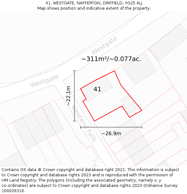 41, WESTGATE, NAFFERTON, DRIFFIELD, YO25 4LJ: Plot and title map