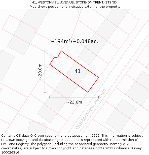 41, WESTONVIEW AVENUE, STOKE-ON-TRENT, ST3 5DJ: Plot and title map