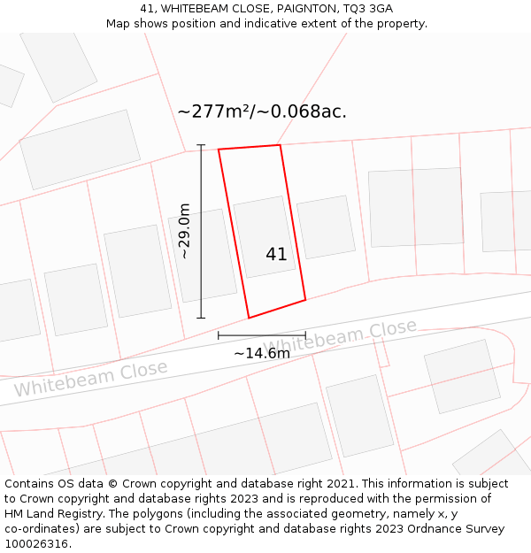 41, WHITEBEAM CLOSE, PAIGNTON, TQ3 3GA: Plot and title map