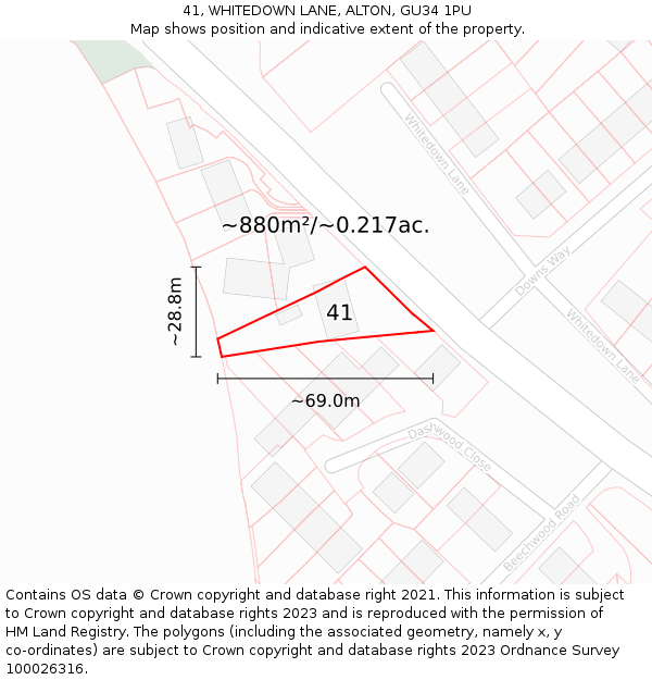 41, WHITEDOWN LANE, ALTON, GU34 1PU: Plot and title map