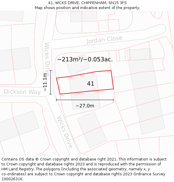 41, WICKS DRIVE, CHIPPENHAM, SN15 3FS: Plot and title map