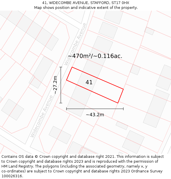 41, WIDECOMBE AVENUE, STAFFORD, ST17 0HX: Plot and title map