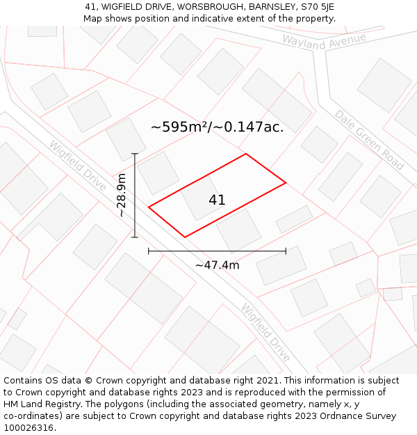 41, WIGFIELD DRIVE, WORSBROUGH, BARNSLEY, S70 5JE: Plot and title map