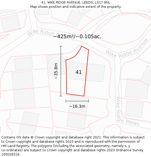 41, WIKE RIDGE AVENUE, LEEDS, LS17 9NL: Plot and title map