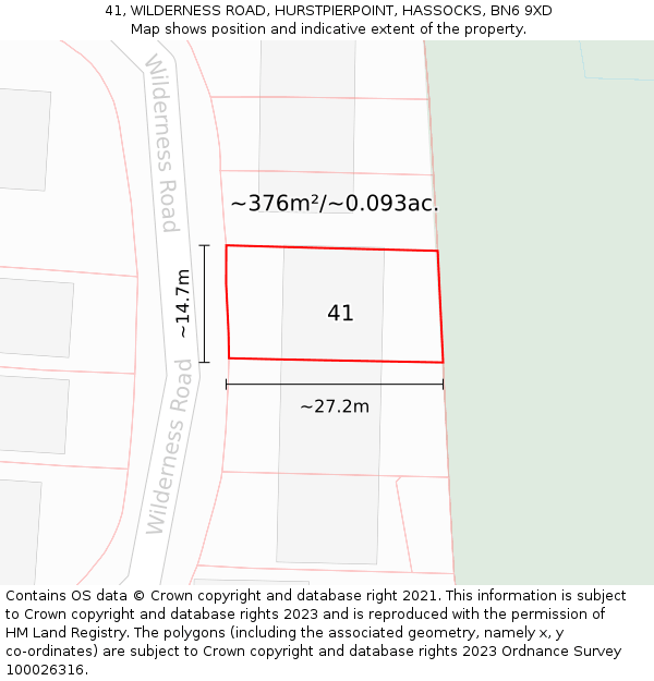41, WILDERNESS ROAD, HURSTPIERPOINT, HASSOCKS, BN6 9XD: Plot and title map