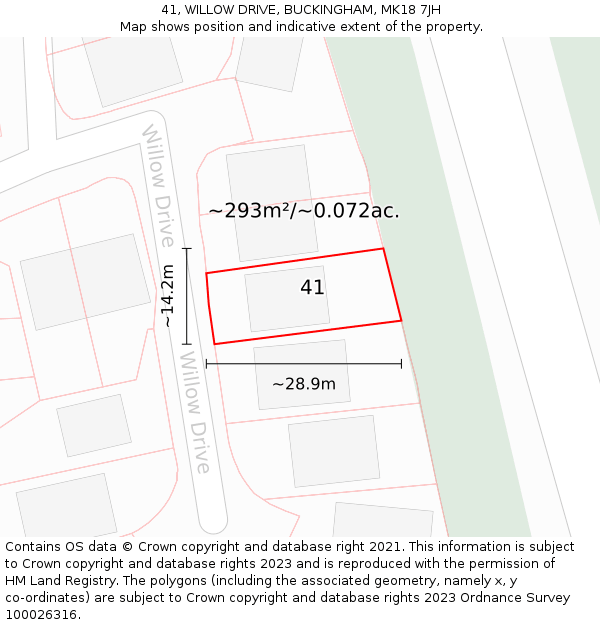 41, WILLOW DRIVE, BUCKINGHAM, MK18 7JH: Plot and title map