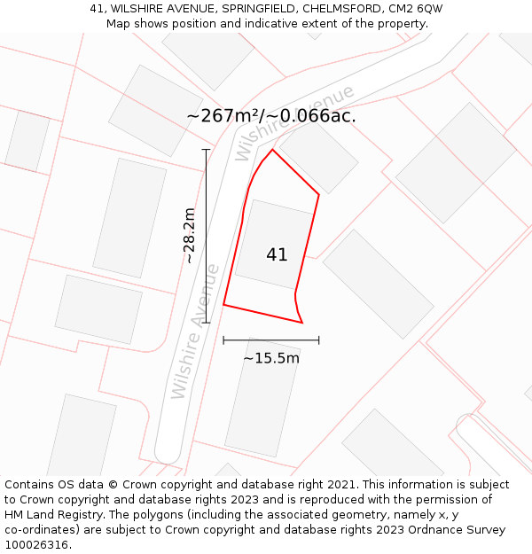 41, WILSHIRE AVENUE, SPRINGFIELD, CHELMSFORD, CM2 6QW: Plot and title map