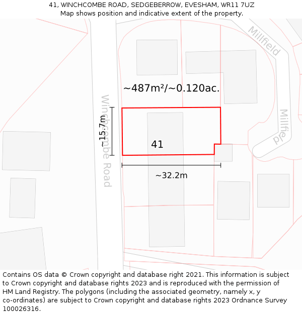 41, WINCHCOMBE ROAD, SEDGEBERROW, EVESHAM, WR11 7UZ: Plot and title map