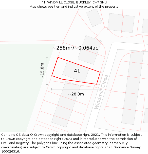 41, WINDMILL CLOSE, BUCKLEY, CH7 3HU: Plot and title map
