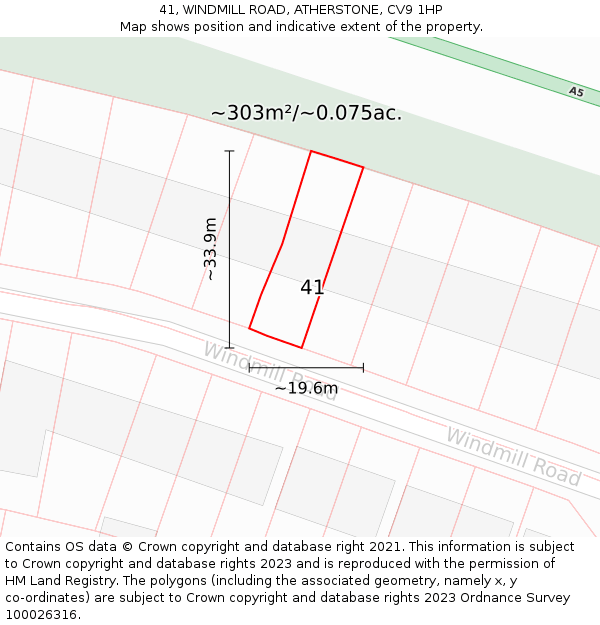 41, WINDMILL ROAD, ATHERSTONE, CV9 1HP: Plot and title map