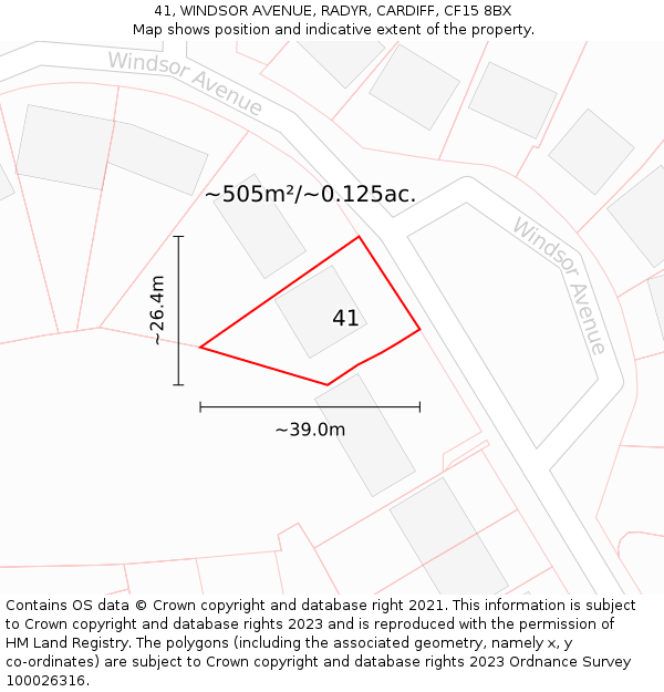 41, WINDSOR AVENUE, RADYR, CARDIFF, CF15 8BX: Plot and title map