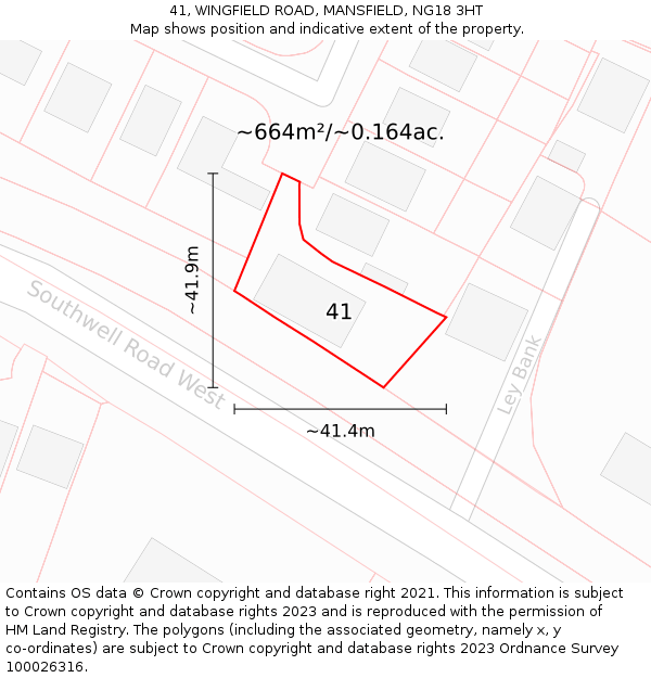 41, WINGFIELD ROAD, MANSFIELD, NG18 3HT: Plot and title map