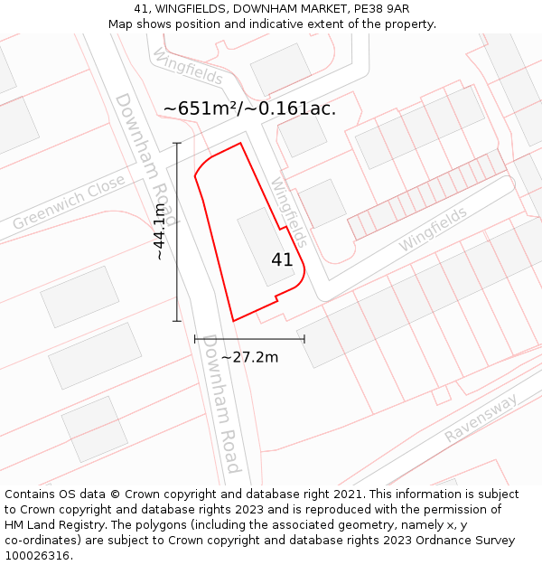41, WINGFIELDS, DOWNHAM MARKET, PE38 9AR: Plot and title map