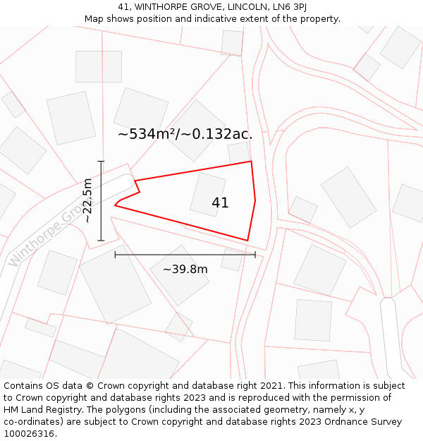 41, WINTHORPE GROVE, LINCOLN, LN6 3PJ: Plot and title map