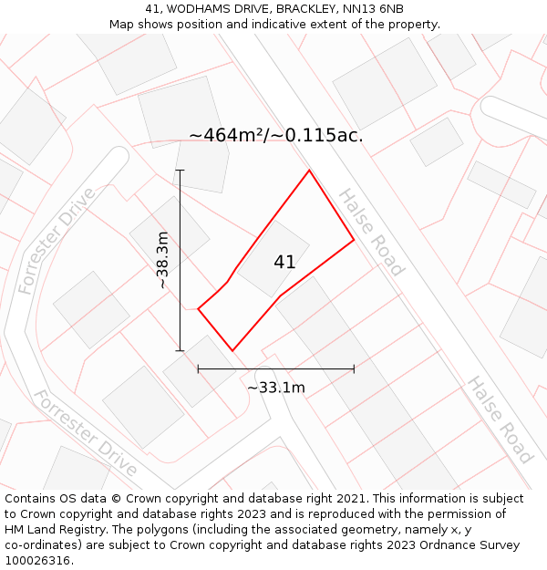 41, WODHAMS DRIVE, BRACKLEY, NN13 6NB: Plot and title map