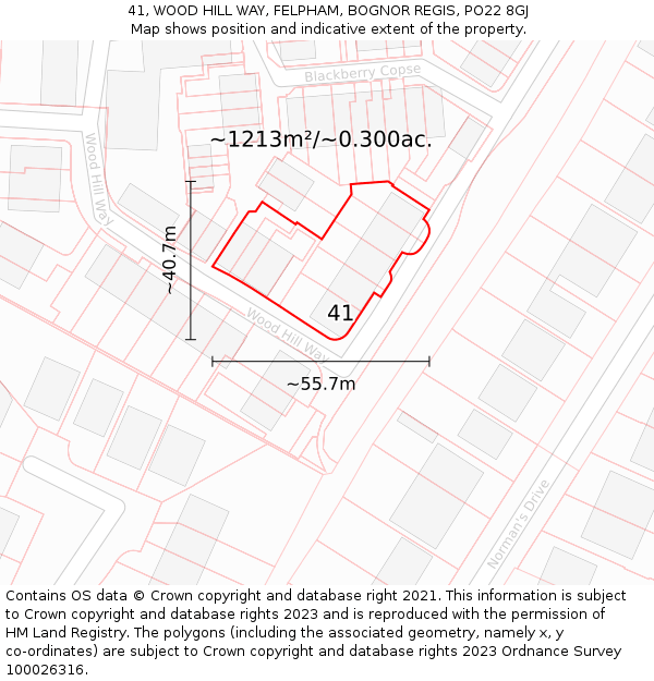 41, WOOD HILL WAY, FELPHAM, BOGNOR REGIS, PO22 8GJ: Plot and title map