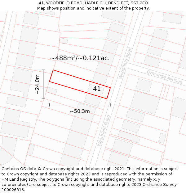 41, WOODFIELD ROAD, HADLEIGH, BENFLEET, SS7 2EQ: Plot and title map
