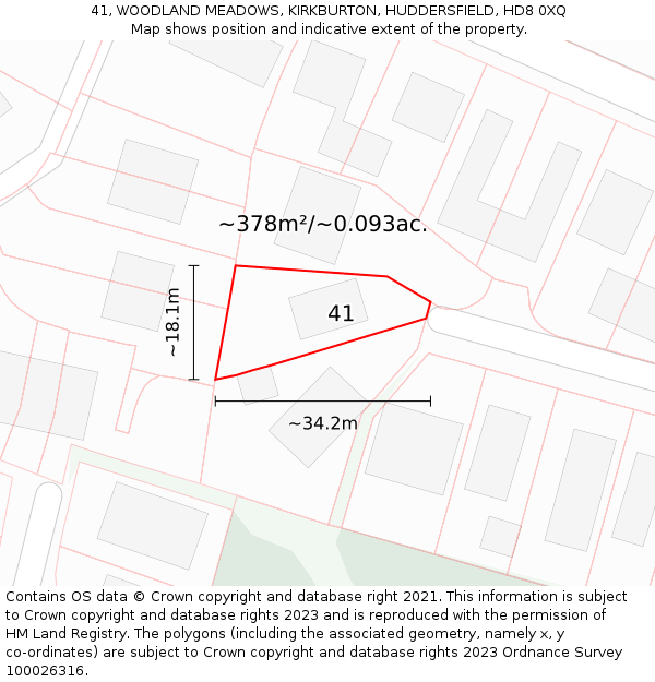 41, WOODLAND MEADOWS, KIRKBURTON, HUDDERSFIELD, HD8 0XQ: Plot and title map