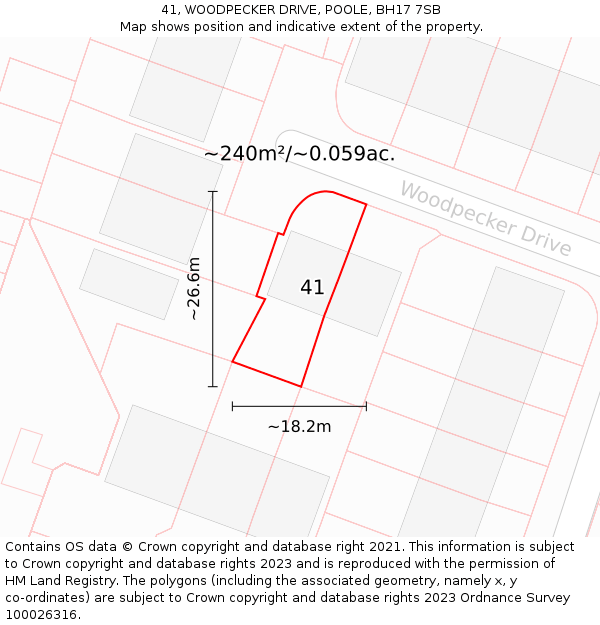 41, WOODPECKER DRIVE, POOLE, BH17 7SB: Plot and title map