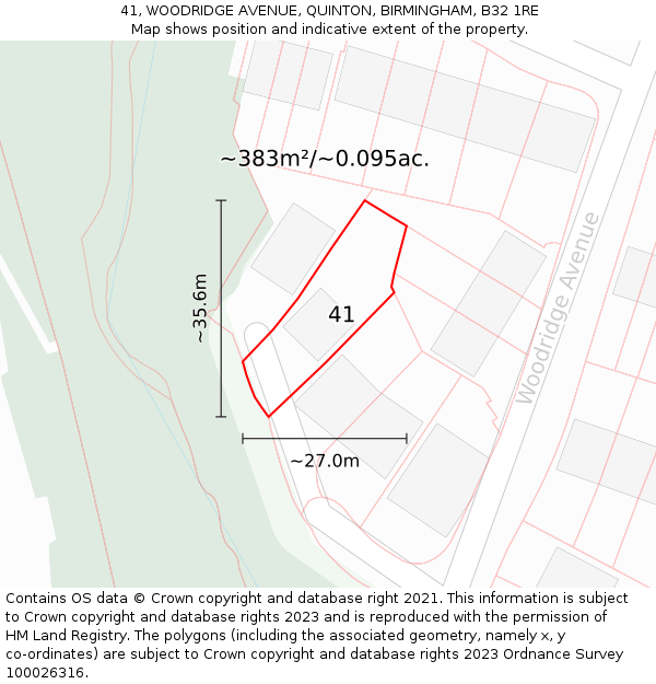 41, WOODRIDGE AVENUE, QUINTON, BIRMINGHAM, B32 1RE: Plot and title map