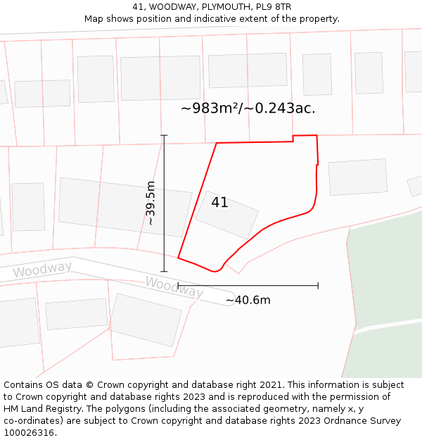 41, WOODWAY, PLYMOUTH, PL9 8TR: Plot and title map