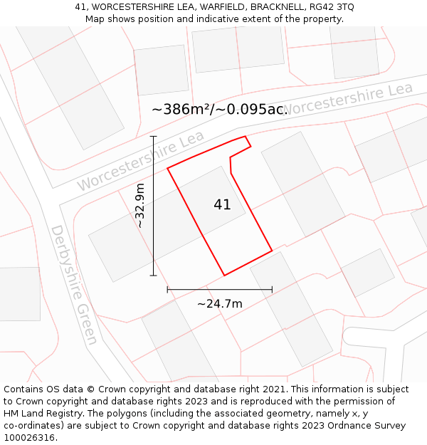 41, WORCESTERSHIRE LEA, WARFIELD, BRACKNELL, RG42 3TQ: Plot and title map
