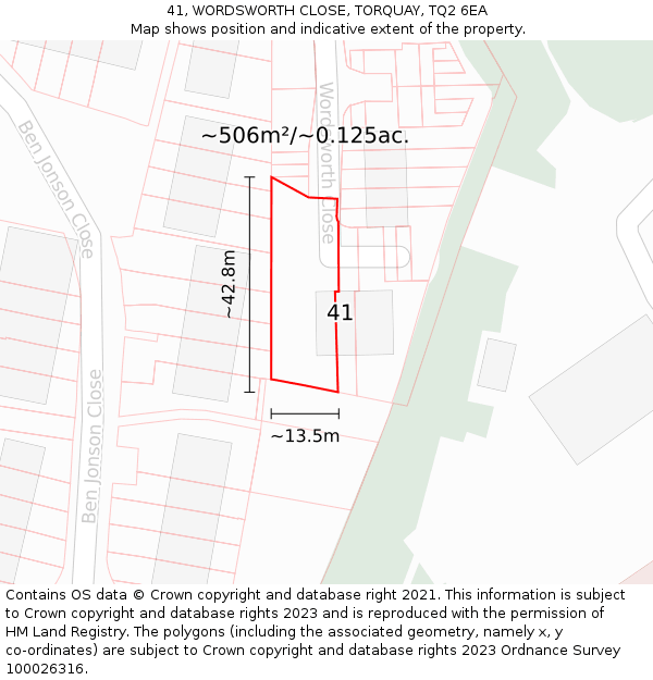 41, WORDSWORTH CLOSE, TORQUAY, TQ2 6EA: Plot and title map