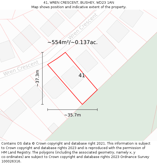 41, WREN CRESCENT, BUSHEY, WD23 1AN: Plot and title map