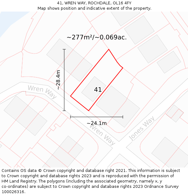 41, WREN WAY, ROCHDALE, OL16 4FY: Plot and title map