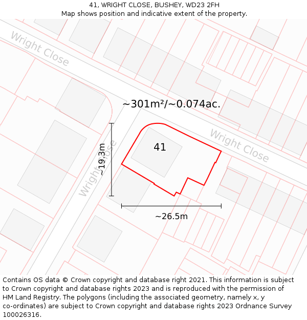 41, WRIGHT CLOSE, BUSHEY, WD23 2FH: Plot and title map