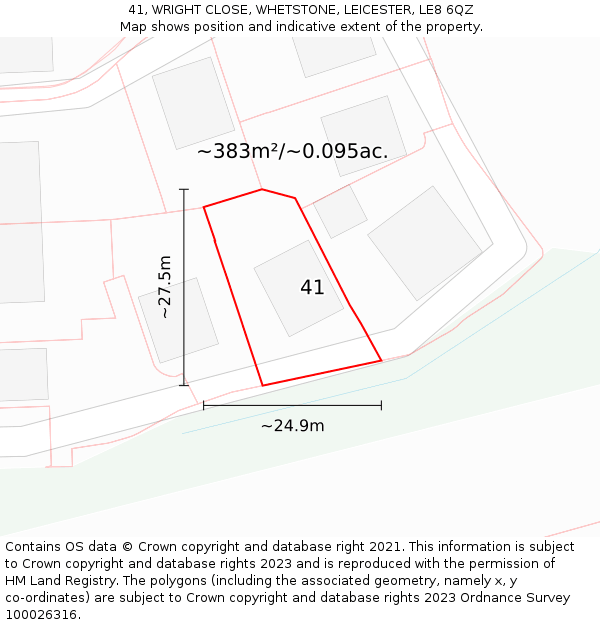 41, WRIGHT CLOSE, WHETSTONE, LEICESTER, LE8 6QZ: Plot and title map