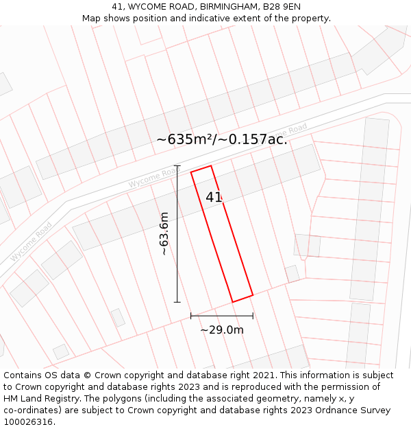 41, WYCOME ROAD, BIRMINGHAM, B28 9EN: Plot and title map
