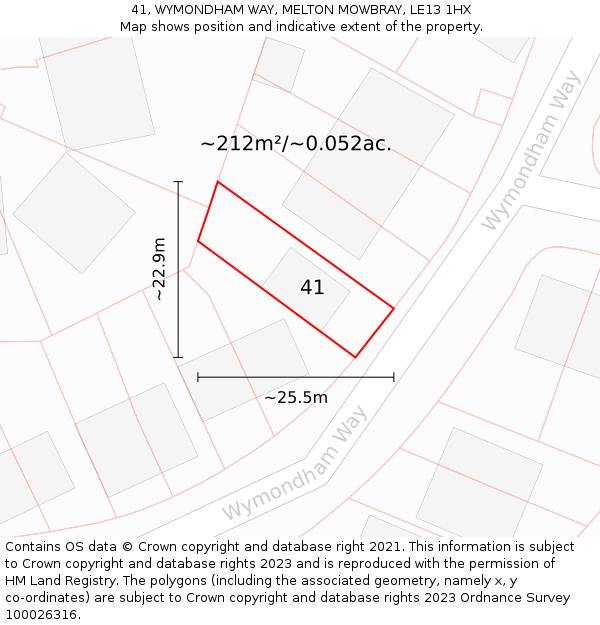 41, WYMONDHAM WAY, MELTON MOWBRAY, LE13 1HX: Plot and title map