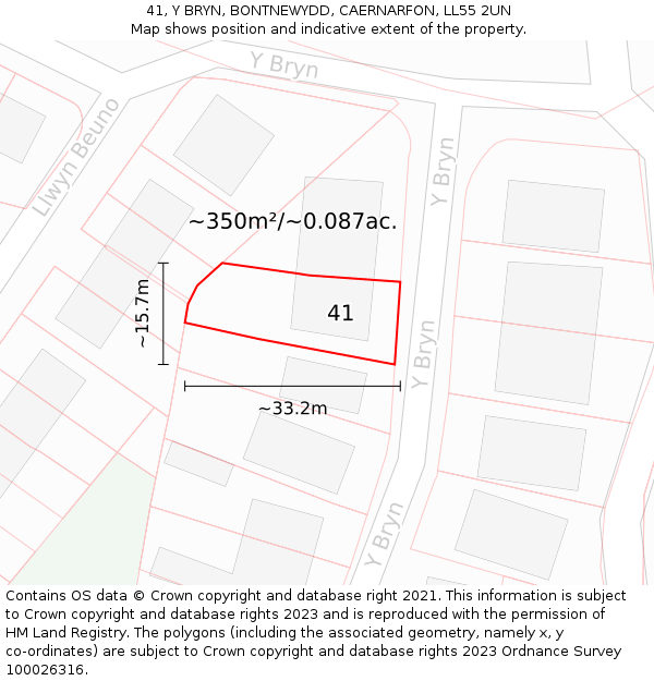 41, Y BRYN, BONTNEWYDD, CAERNARFON, LL55 2UN: Plot and title map