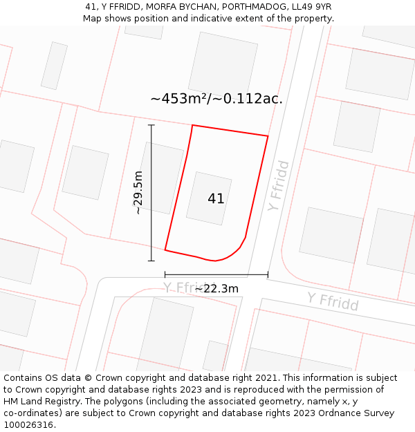 41, Y FFRIDD, MORFA BYCHAN, PORTHMADOG, LL49 9YR: Plot and title map