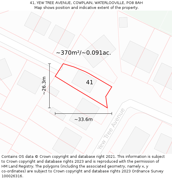 41, YEW TREE AVENUE, COWPLAIN, WATERLOOVILLE, PO8 8AH: Plot and title map