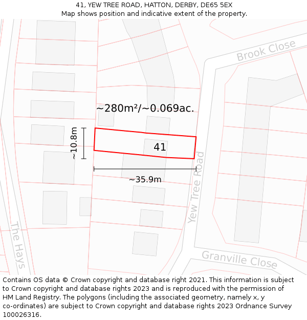41, YEW TREE ROAD, HATTON, DERBY, DE65 5EX: Plot and title map