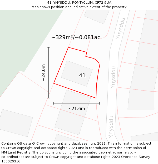 41, YNYSDDU, PONTYCLUN, CF72 9UA: Plot and title map