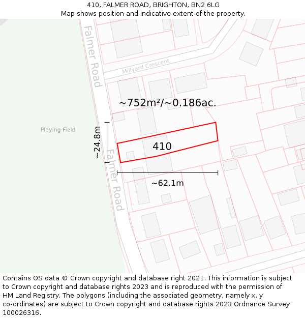 410, FALMER ROAD, BRIGHTON, BN2 6LG: Plot and title map