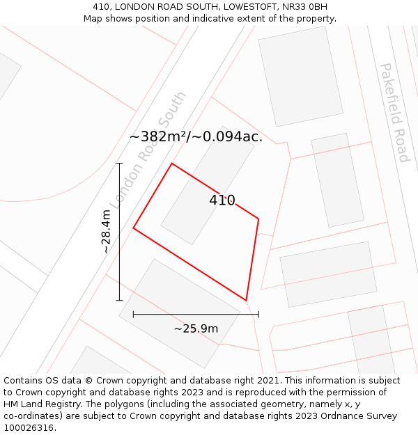 410, LONDON ROAD SOUTH, LOWESTOFT, NR33 0BH: Plot and title map