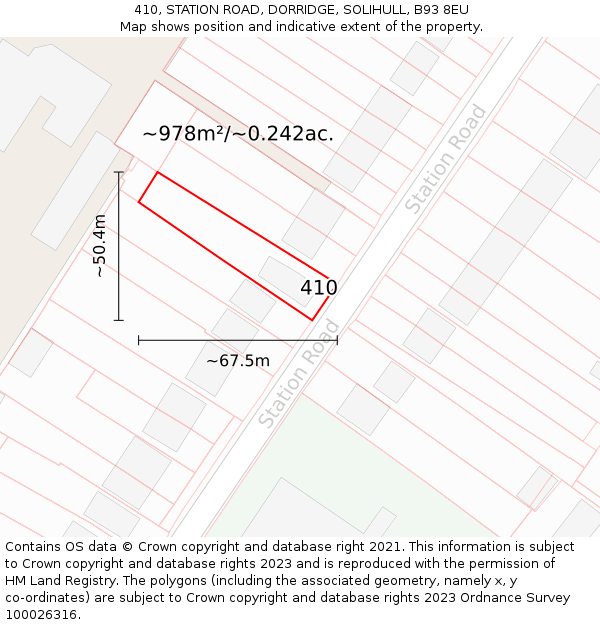 410, STATION ROAD, DORRIDGE, SOLIHULL, B93 8EU: Plot and title map