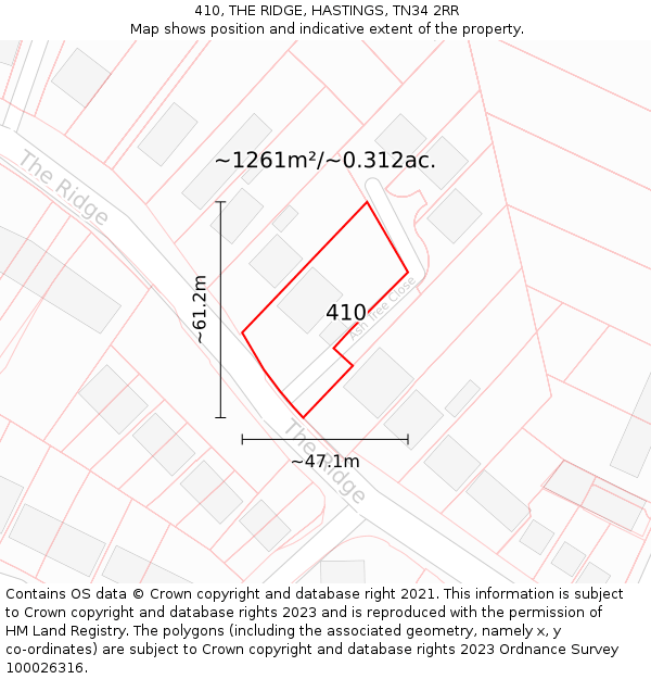 410, THE RIDGE, HASTINGS, TN34 2RR: Plot and title map