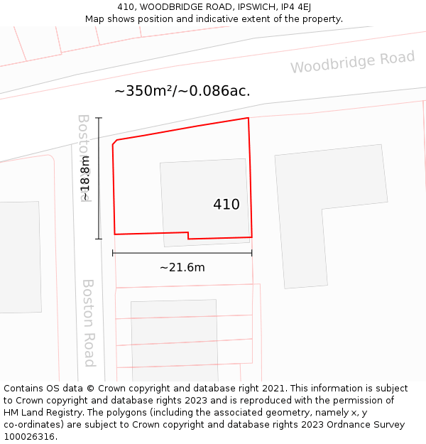 410, WOODBRIDGE ROAD, IPSWICH, IP4 4EJ: Plot and title map