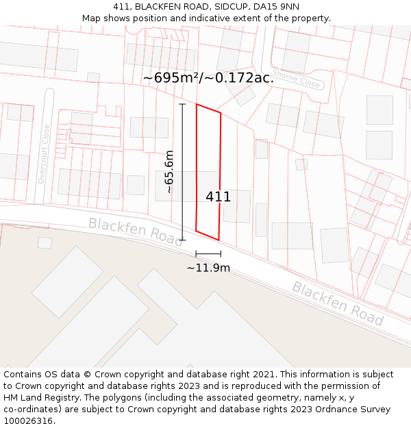 411, BLACKFEN ROAD, SIDCUP, DA15 9NN: Plot and title map
