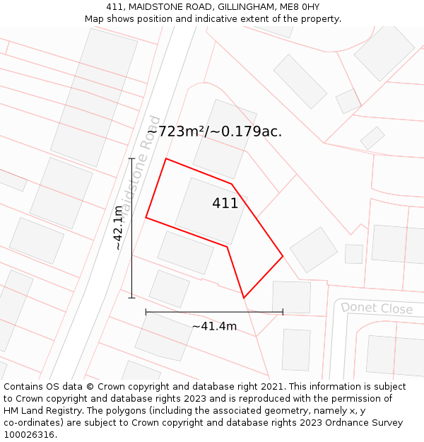 411, MAIDSTONE ROAD, GILLINGHAM, ME8 0HY: Plot and title map