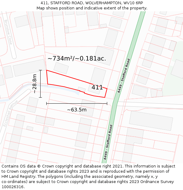 411, STAFFORD ROAD, WOLVERHAMPTON, WV10 6RP: Plot and title map